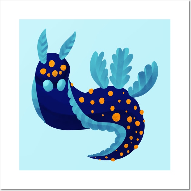 Cute Blue Alien Sea Slug Wall Art by narwhalwall